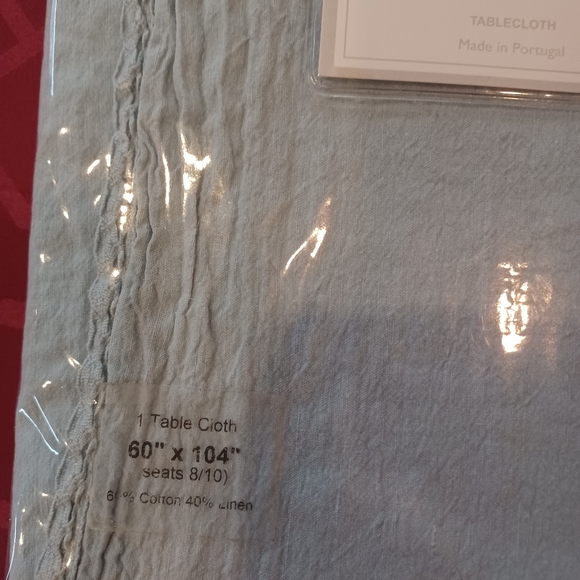 PIU BELLE SHABBY CHIC  BLUE LINEN COTTON TABLECOTH NWT 60X104 - Picture 4 of 16